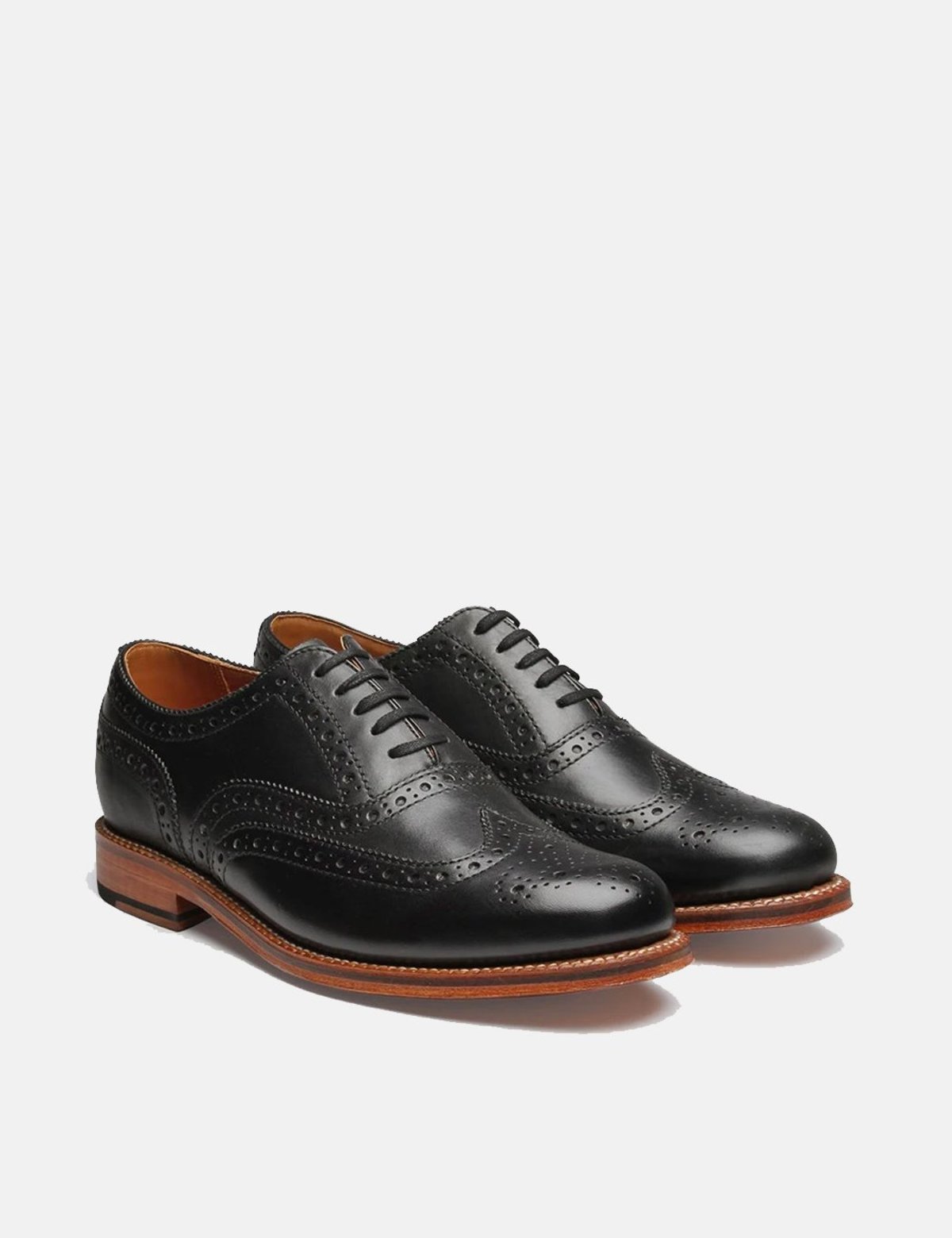 Grenson Angus Calf Brogue Shoes - Black | Garmentory
