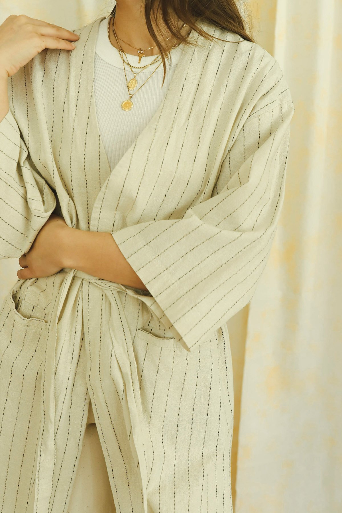 Grade & Gather Linen Striped Robe Jacket Garmentory