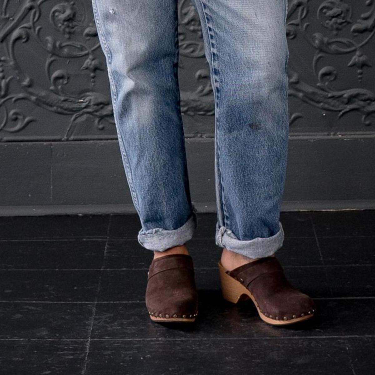 suede clogs with heel