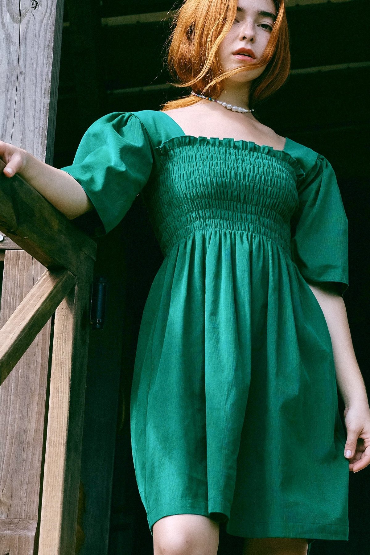 slim fit dress slacks Cue The Cocktails Corduroy Mini Dress in Hunter Green