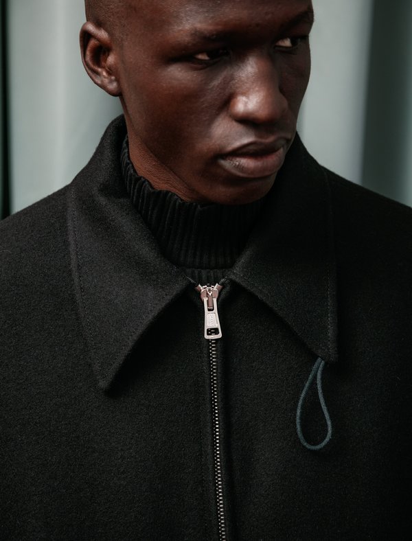Our Legacy Leather Hem Wool Jacket - black | Garmentory