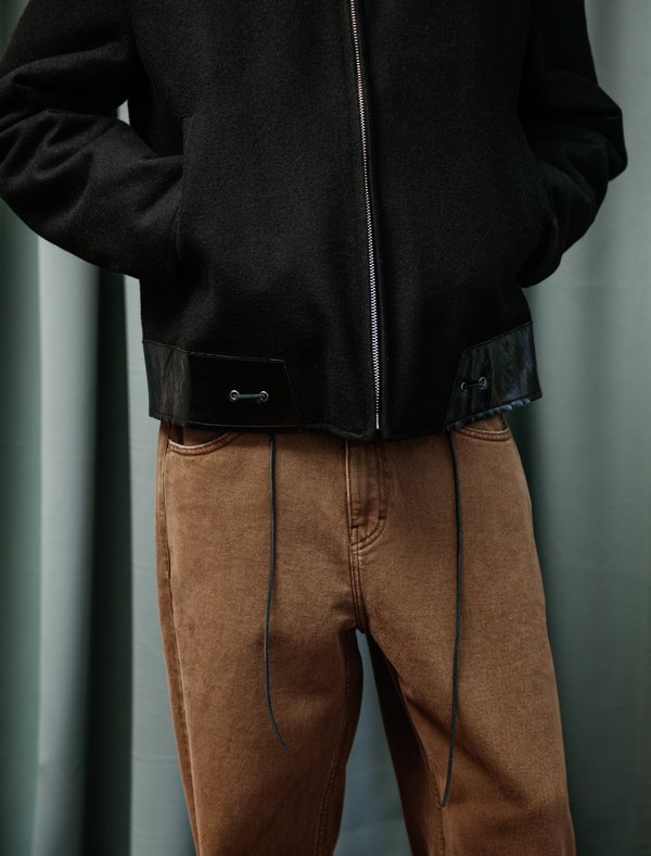 Our Legacy Leather Hem Wool Jacket - black | Garmentory