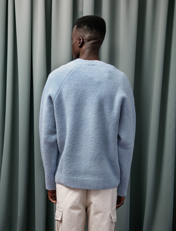 Our Legacy V Neck Raglan Fuzzy Sweater - Baby Blue | Garmentory