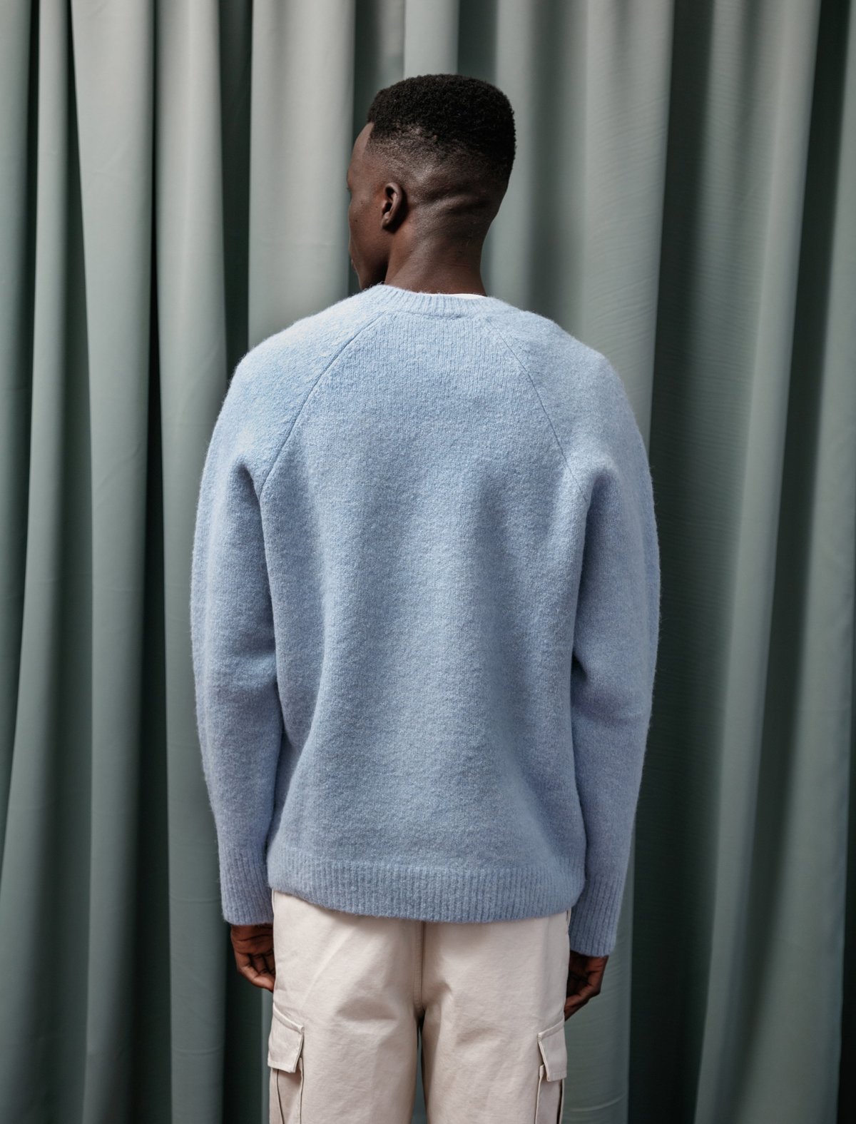 Dark Blue Raglan Our Legacy V Neck Raglan Fuzzy Sweater - Baby Blue | Garmentory