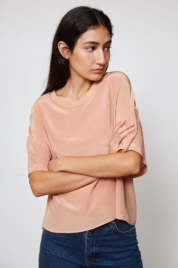 HAND DYED SILK T TOP - AVOCADO HAND DYED SILK T TOP - AVOCADO