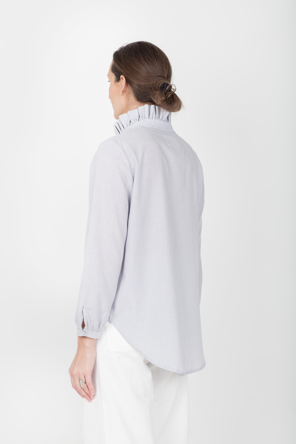 Pley Faye Ruffle Collar Shirt - Blue/White Micro Stripe Pley Faye Ruffle Collar Shirt - Blue/White Micro Stripe