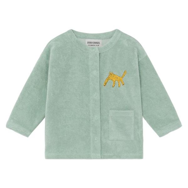 Kids Bobo Choses Terry Cardigan With Leopard Embroidery - Green Kids Bobo Choses Terry Cardigan With Leopard Embroidery - Green