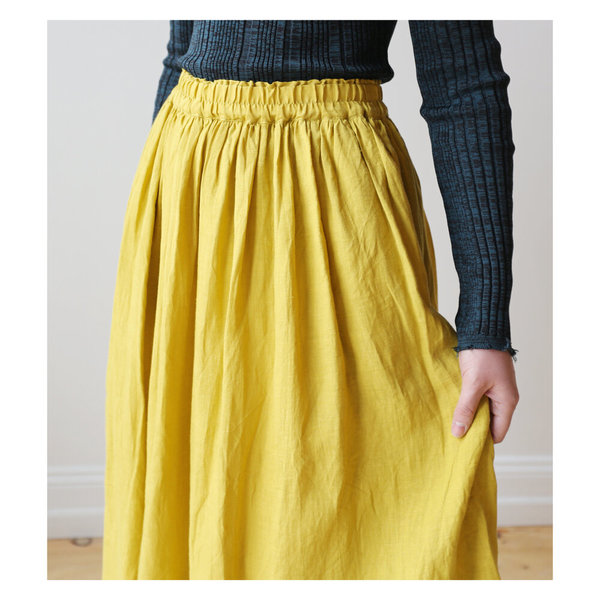 Ichi Antiquites Color Linen Skirt - Yellow | Garmentory