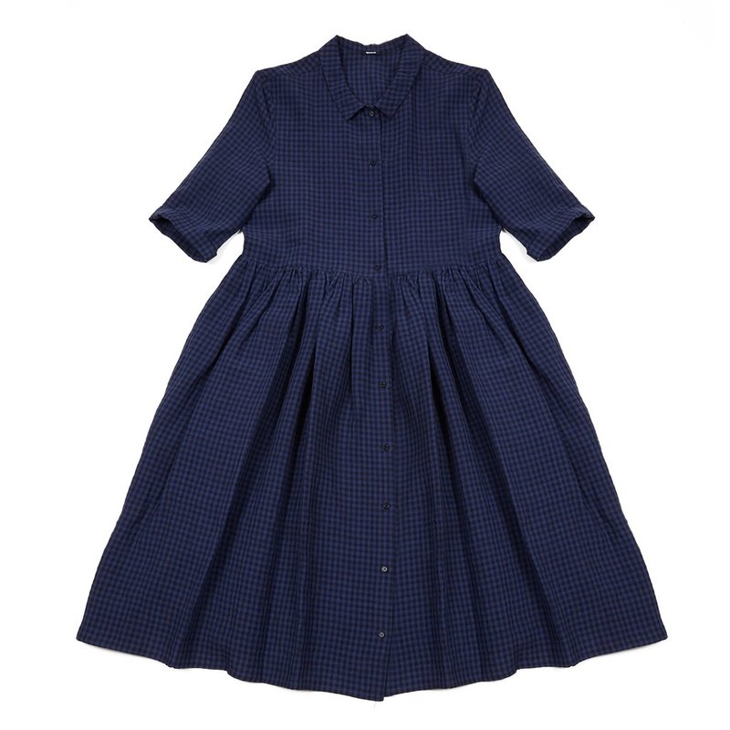 a punto b linen gingham check button front dress