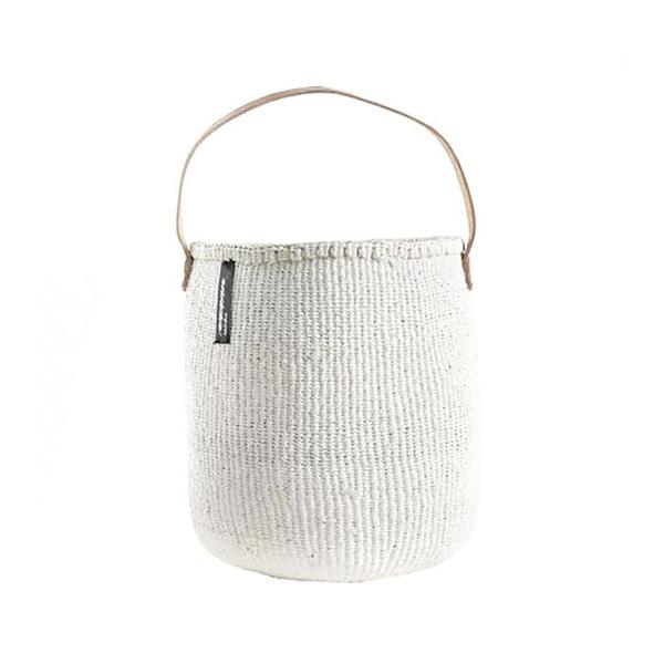 Mifuko Kiondo Basket With Leather Handles - White Mifuko Kiondo Basket With Leather Handles - White