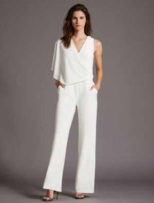 Halston Heritage Asymmetric Cape Jumpsuit - Chalk Halston Heritage Asymmetric Cape Jumpsuit - Chalk
