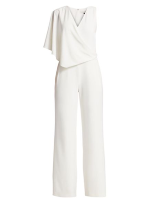Halston Heritage Asymmetric Cape Jumpsuit - Chalk Halston Heritage Asymmetric Cape Jumpsuit - Chalk