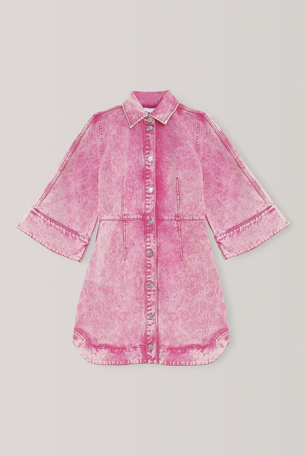 ganni denim dress pink Pleated denim shirt dress in pink - Ganni