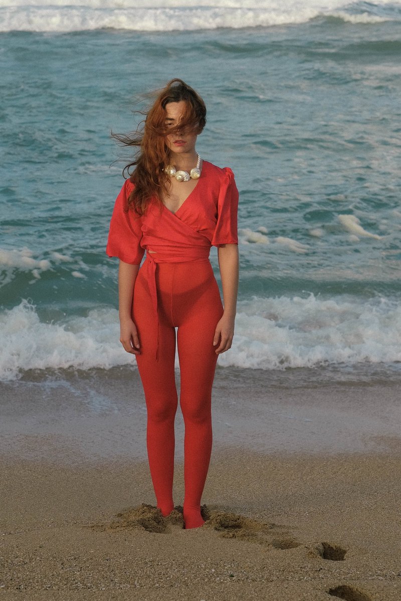 Lisa Says Gah Cotton Satin Maria Wrap Top - Crimson