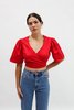 Lisa Says Gah Cotton Satin Maria Wrap Top - Crimson - Thumbnail 6