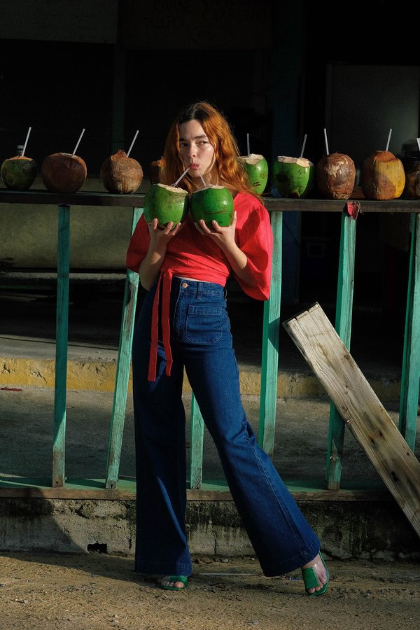 Lisa Says Gah Cotton Satin Maria Wrap Top - Crimson