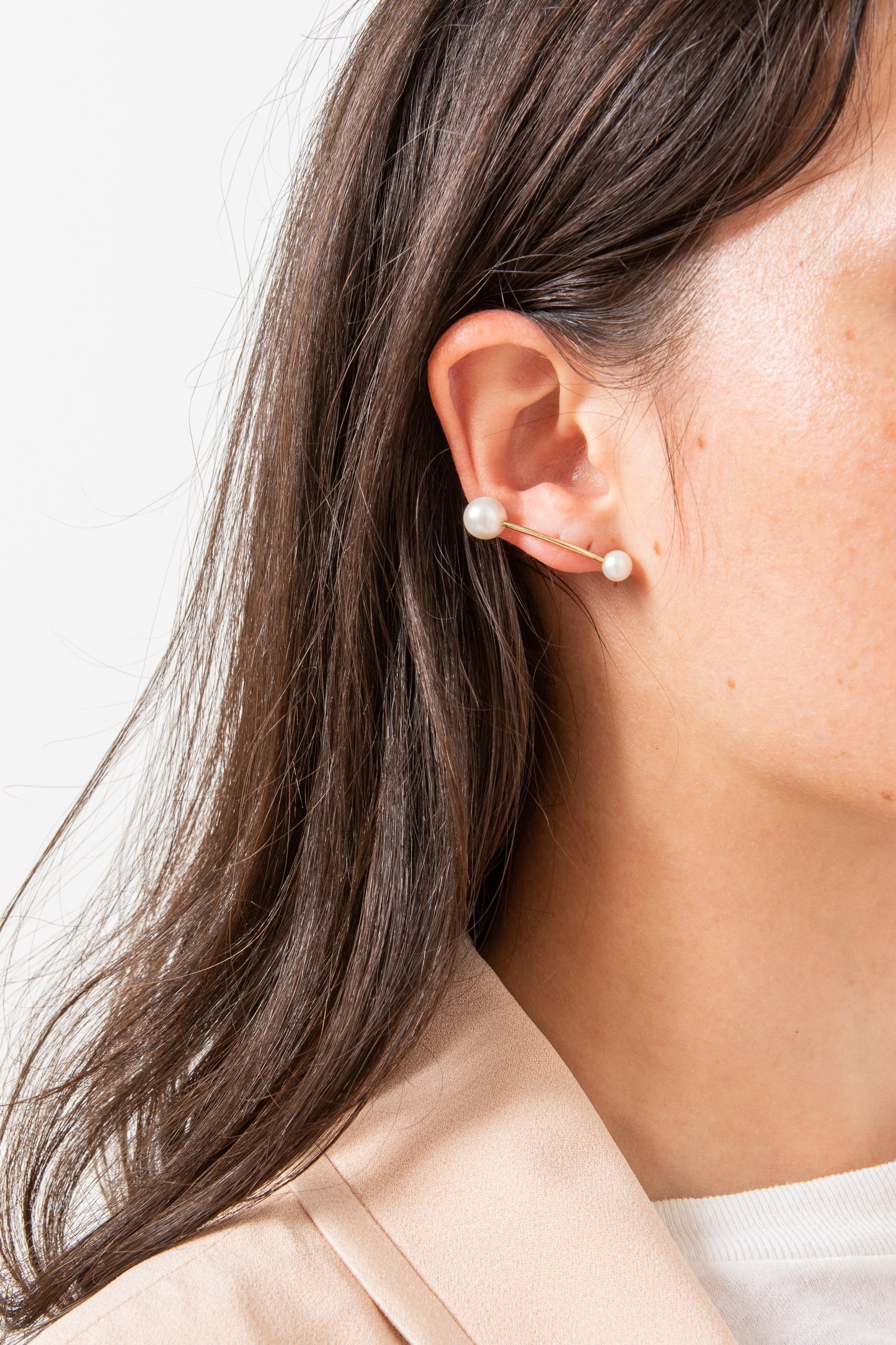 Gabriela Artigas Double Pearl Suspended Earring - 14k gold