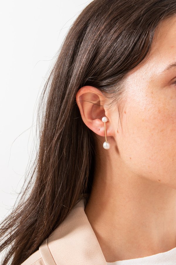 Gabriela Artigas Double Pearl Suspended Earring - 14k gold