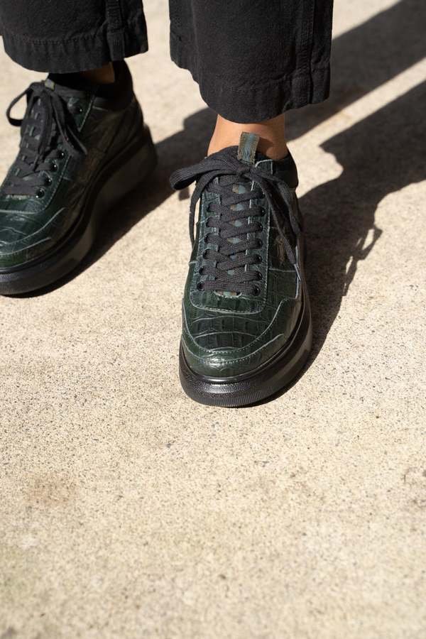 Suzanne Rae Lace Up Sneakers - Green Embossed Croc | Garmentory
