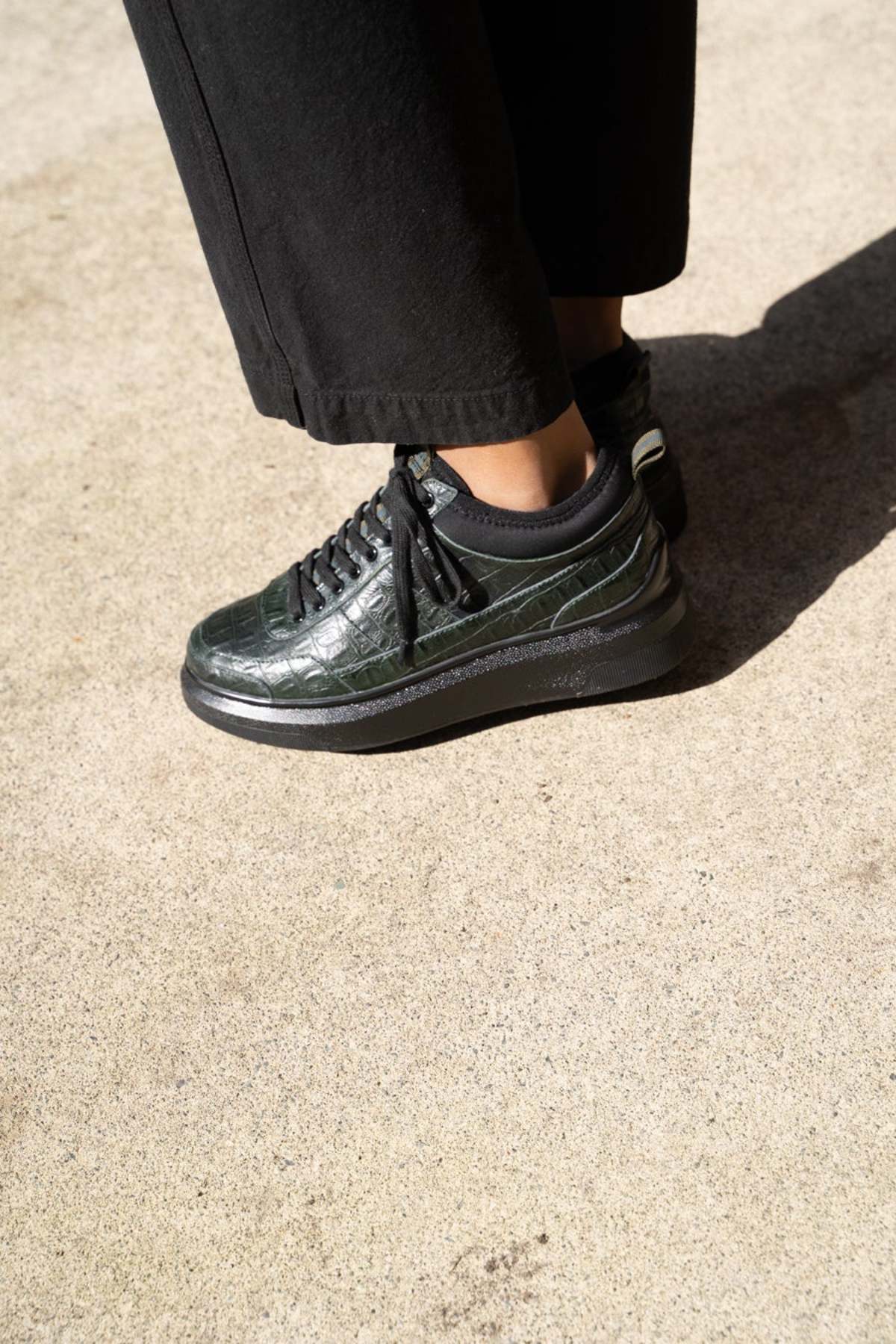 Suzanne Rae Lace Up Sneakers - Green Embossed Croc | Garmentory