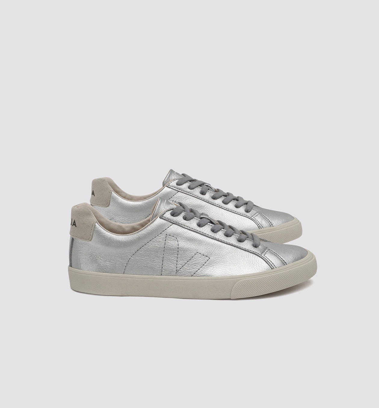 silver running shoes