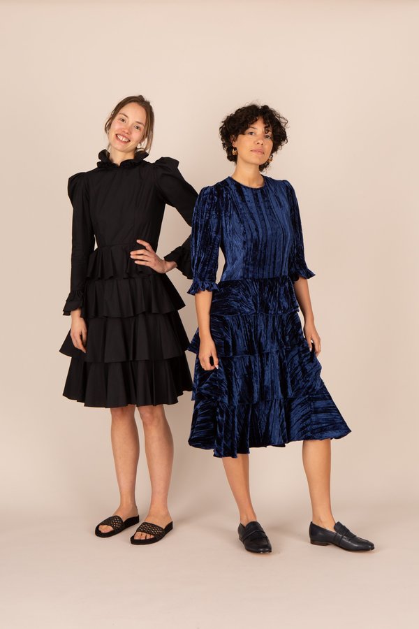 Batsheva Crushed Velvet Layer Dress Royal Blue Garmentory