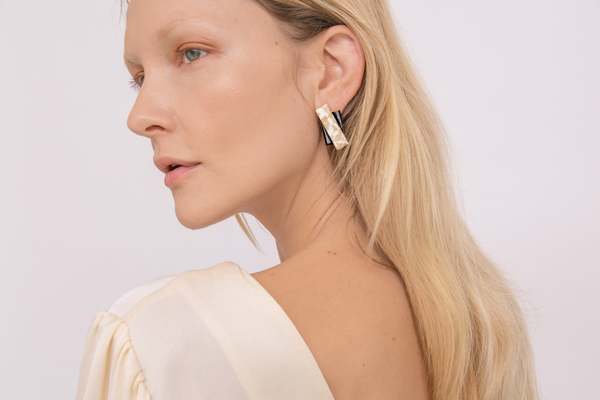 Matter Matters Double Rec Earrings - Beige Marble/Black Matter Matters Double Rec Earrings - Beige Marble/Black