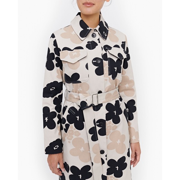 【美品】marimekko マリメッコ JUTTU COAT トレンチコート Marimekko Juttu Kevattalkoot Coat - Tan/Black/White | Garmentory