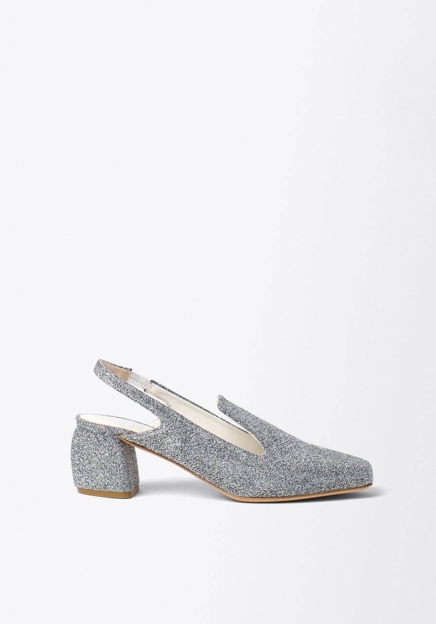silver slingback pumps