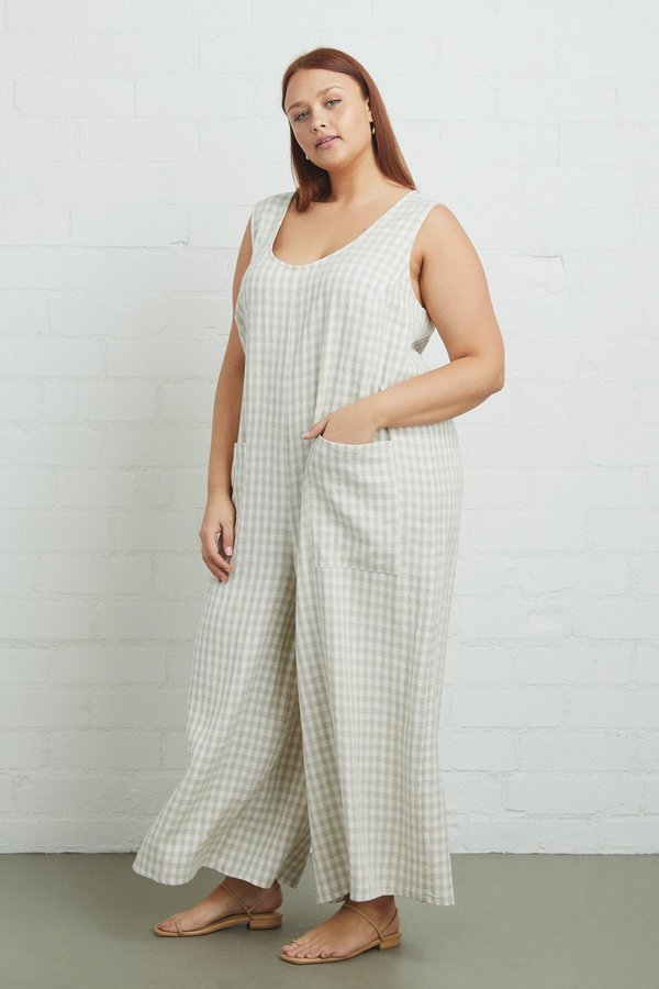 White Label Linen Remy Jumpsuit Gingham, Plus Size Garmentory