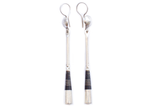 TUAREG CONE NOTCHED EBONWOOD LONG SILVER DRIP EARRINGS TUAREG CONE NOTCHED EBONWOOD LONG SILVER DRIP EARRINGS