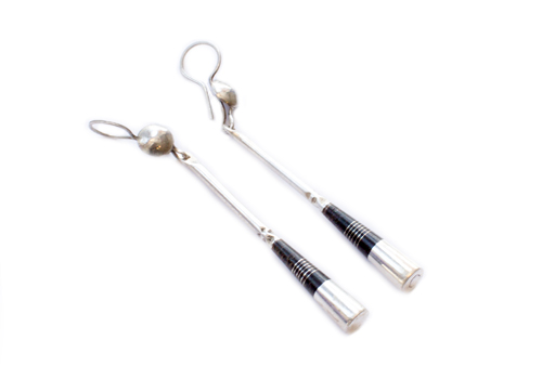 TUAREG CONE NOTCHED EBONWOOD LONG SILVER DRIP EARRINGS TUAREG CONE NOTCHED EBONWOOD LONG SILVER DRIP EARRINGS