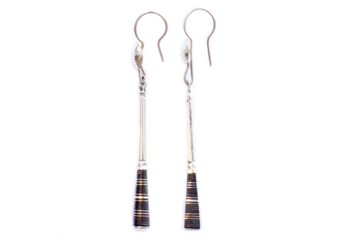 TUAREG SQUARED NOTCHED EBONWOOD LONG SILVER DRIP EARRING TUAREG SQUARED NOTCHED EBONWOOD LONG SILVER DRIP EARRING