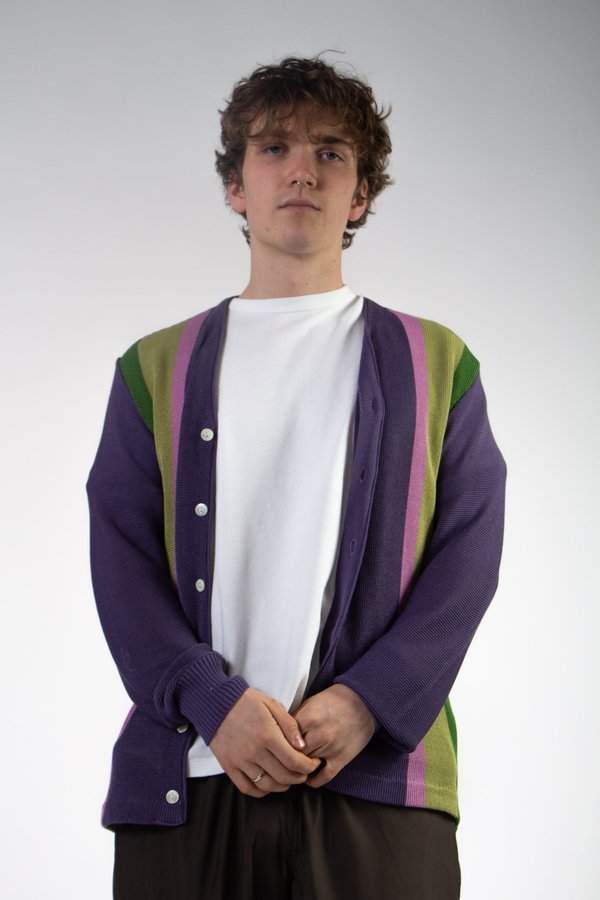 Needles V Neck Purl Stitch Cardigan - Lavender Stripe | Garmentory