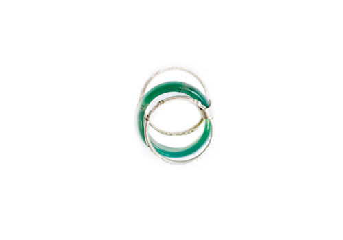 TUAREG LARGE GREEN AGATE RING WITH STACKED SILVER RINGS TUAREG LARGE GREEN AGATE RING WITH STACKED SILVER RINGS