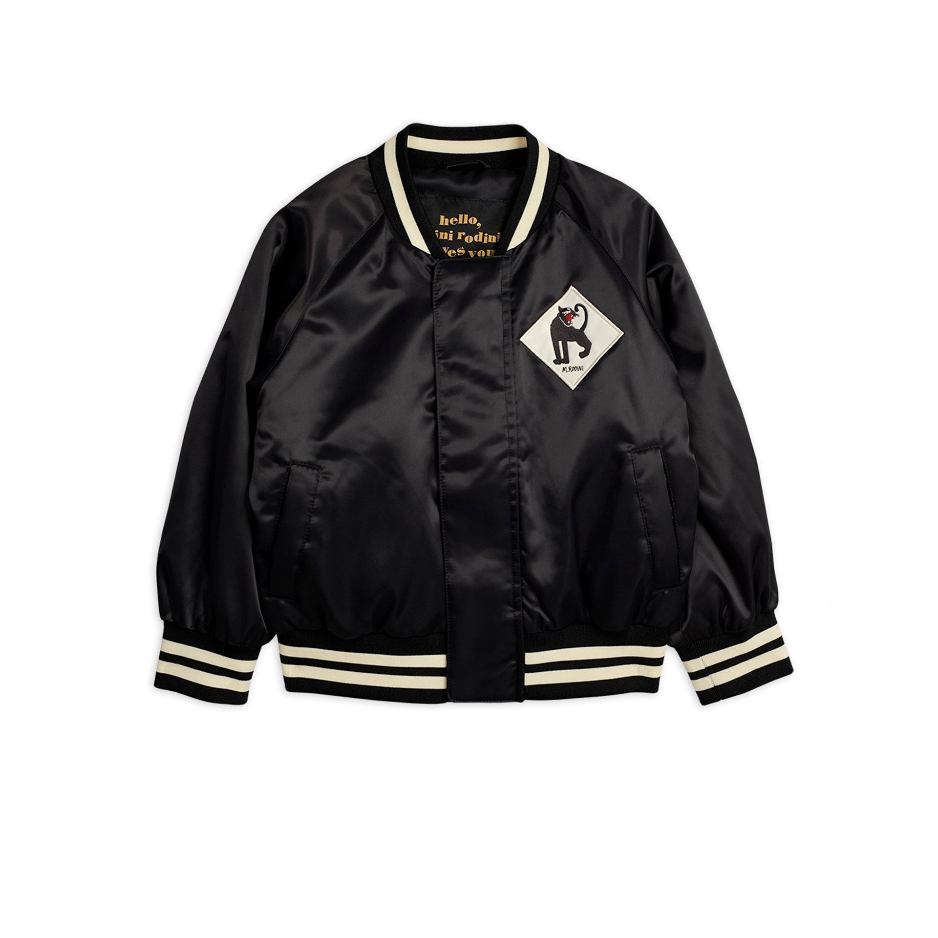 kids mini rodini panther baseball jacket - black | Garmentory