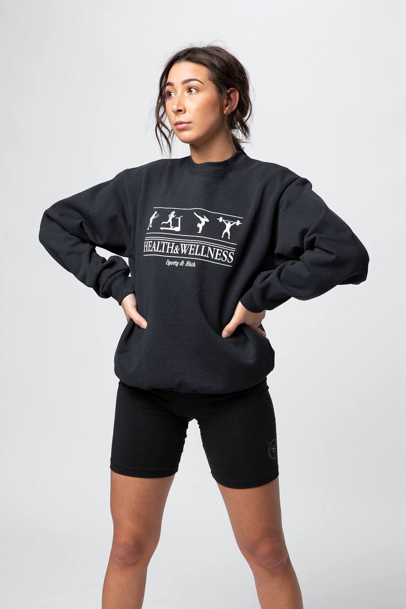 ★Sporty & Rich★ Wellness logo print hood navy HOAW2313NA H WELLNESSCLUBFLOCKEDHOODIENAVY1