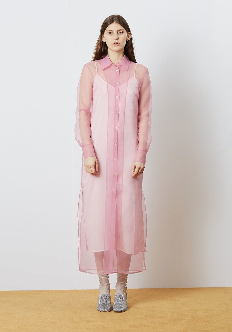 staud light pink dress Staud Michelina Pleated Shell Midi Dress