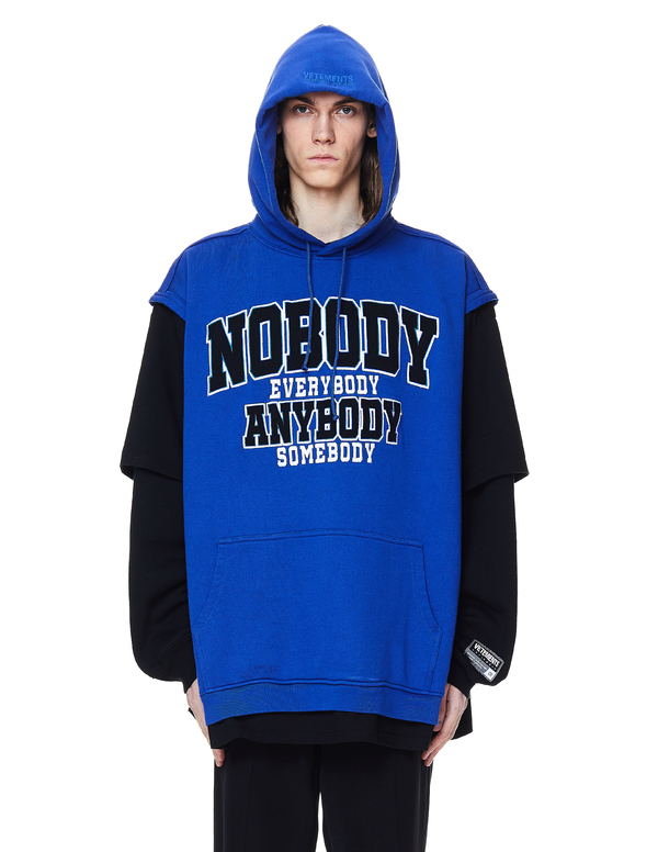 Fashion Vetements Hoodie Blau X Champion Zip Up Open Shoulder