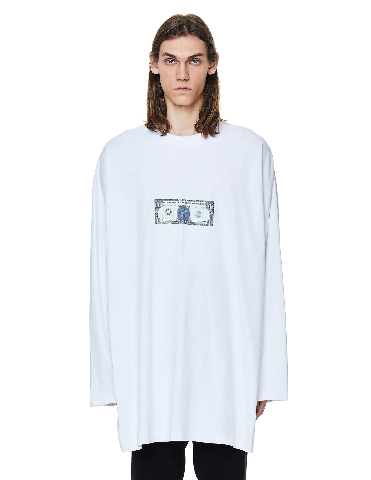 Vetements Dollar Printed L/S T-Shirt - White | Garmentory
