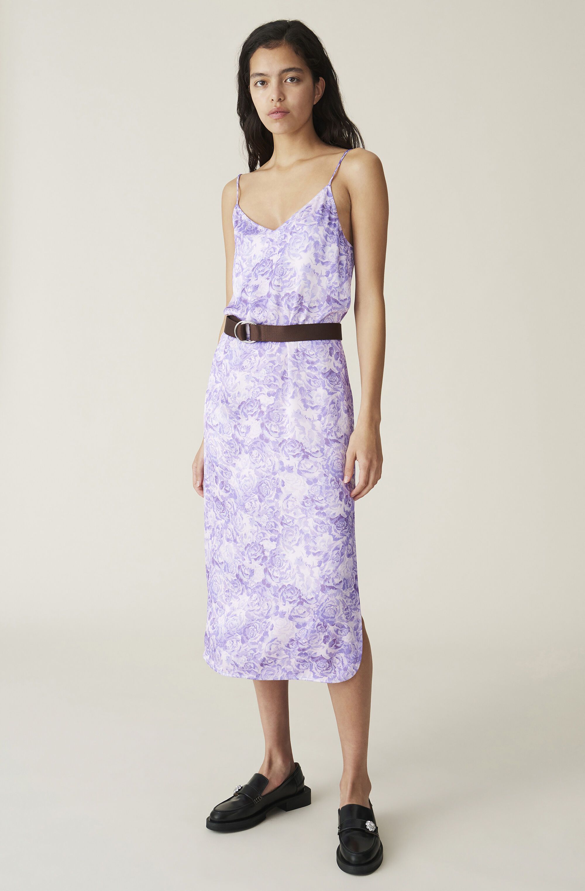 Ganni Heavy Satin Strap Dress Violet Tulip Garmentory