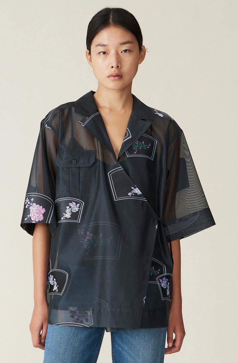 24AW【GANNI】Shirt In Black Polyester Ganni Shirt In Black Polyester | italist