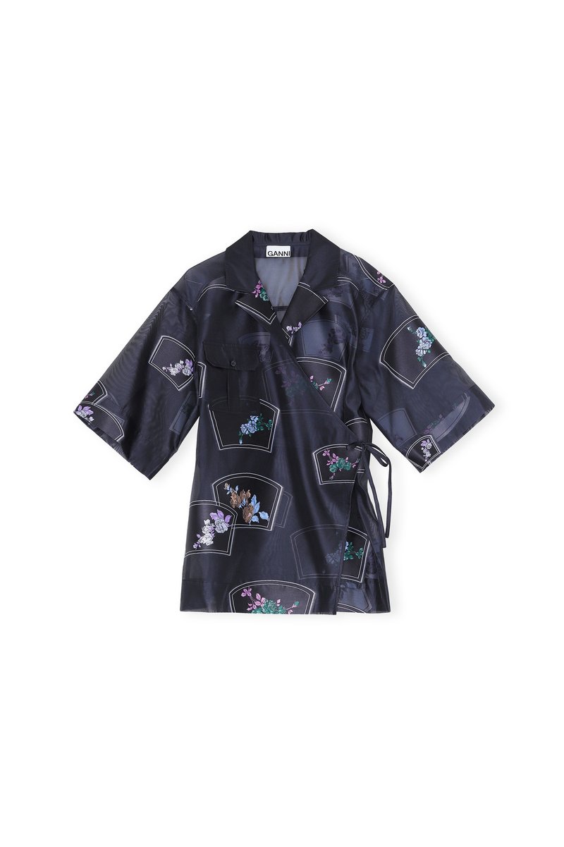 Ganni Patch Organza Oversized Shirt | Garmentory