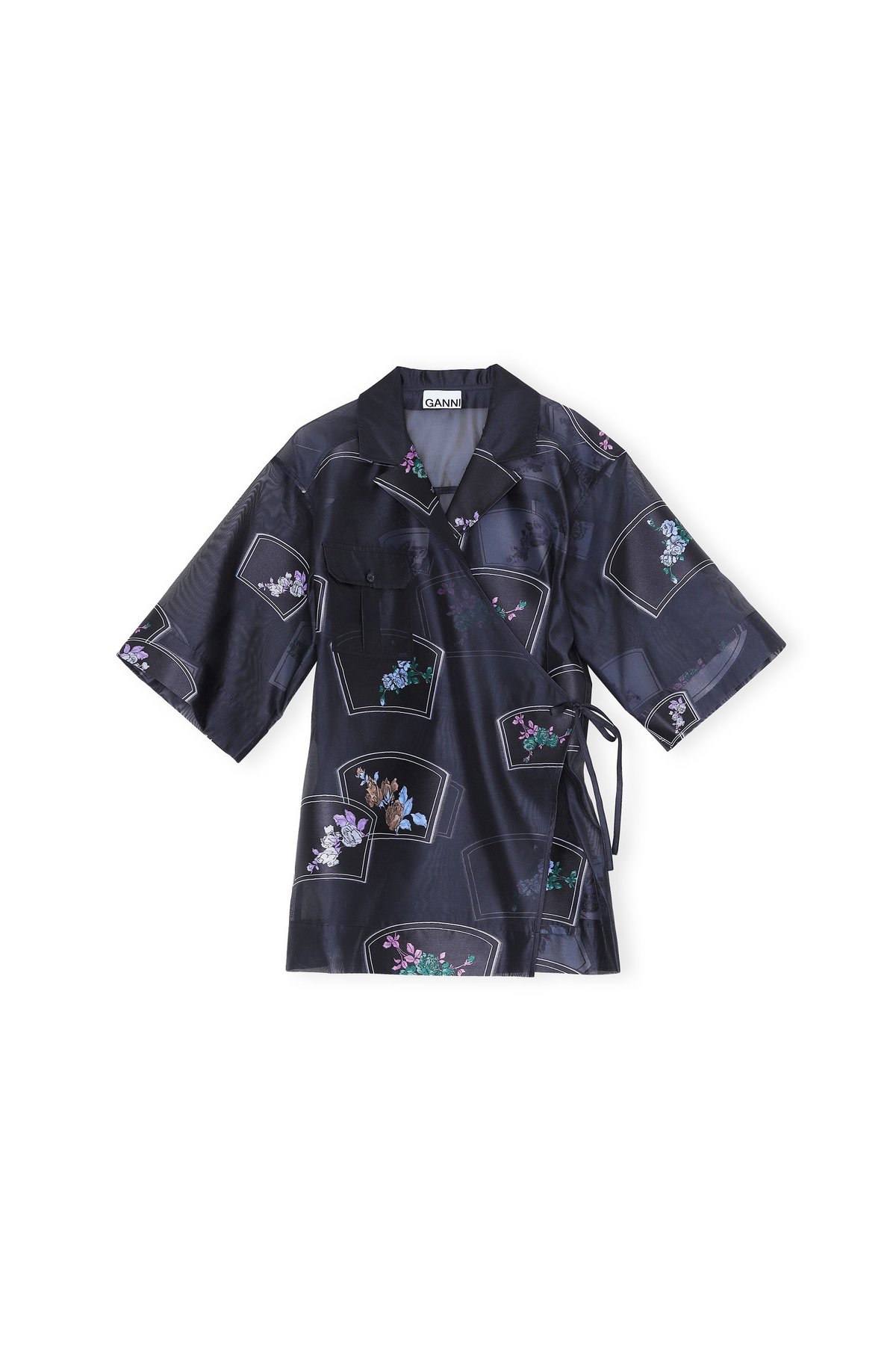 Ganni Patch Organza Oversized Shirt | Garmentory
