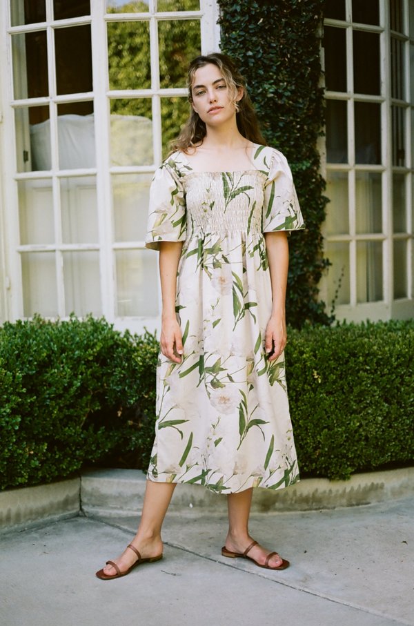 Lisa Says Gah Toni Linen Cotton Midi Dress - Floral | Garmentory