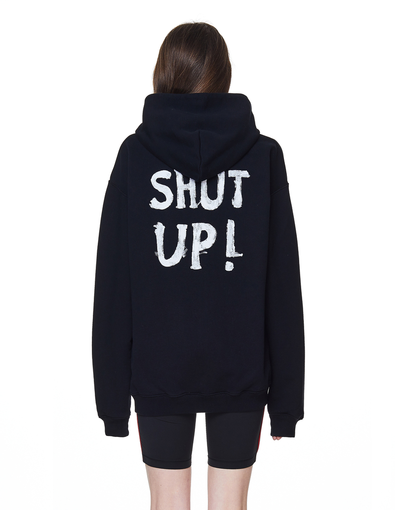 パーカー vetements shut up hoodie M Vetements Zip-UP Shut Up Hoodie - Black | Garmentory