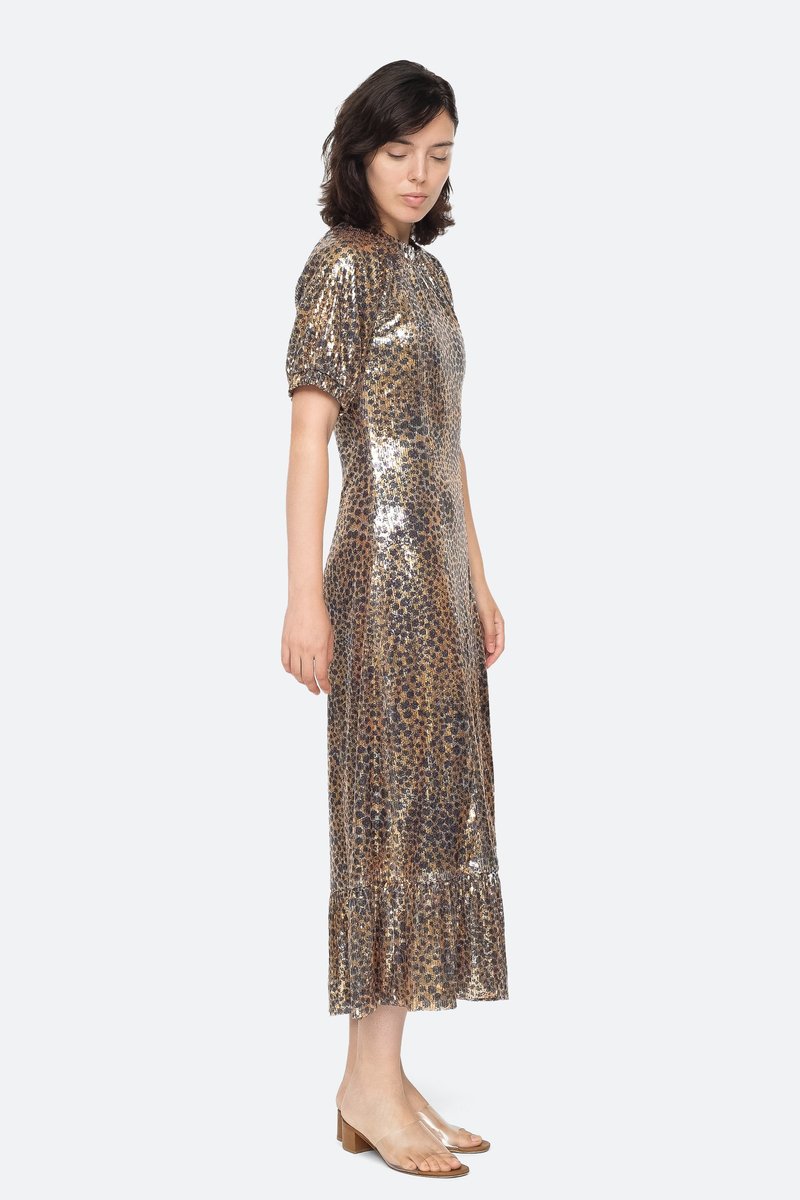 slim fit dress slacks Gold Sequin Corset Midi Dress Large / As Shown