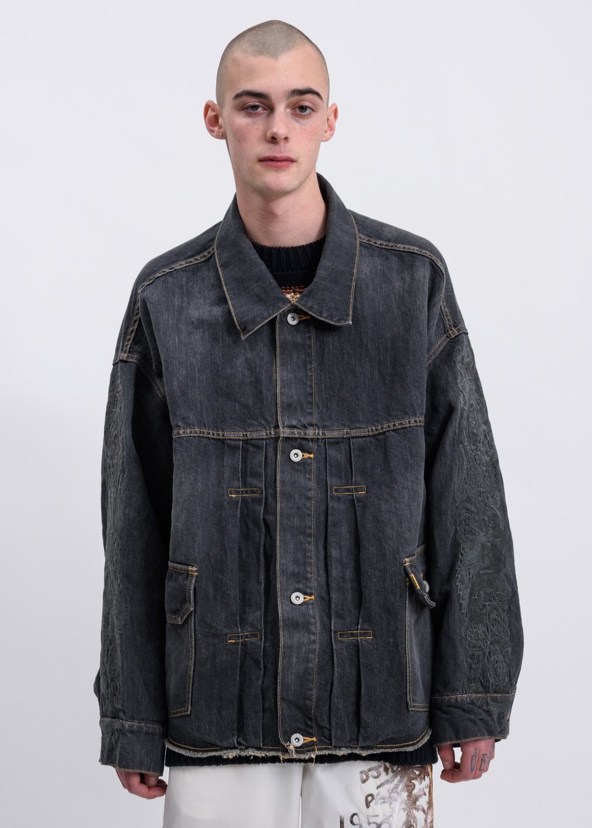 Doublet Chaos Embroidery Hemp Denim Jacket - Black | Garmentory