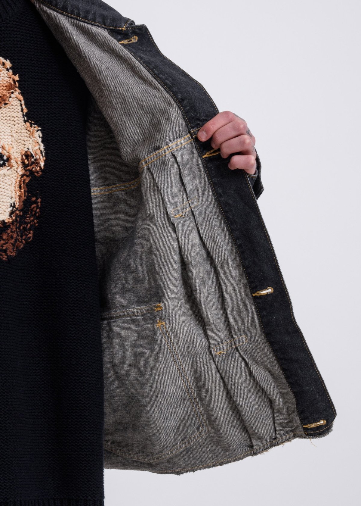 Doublet Chaos Embroidery Hemp Denim Jacket - Black | Garmentory