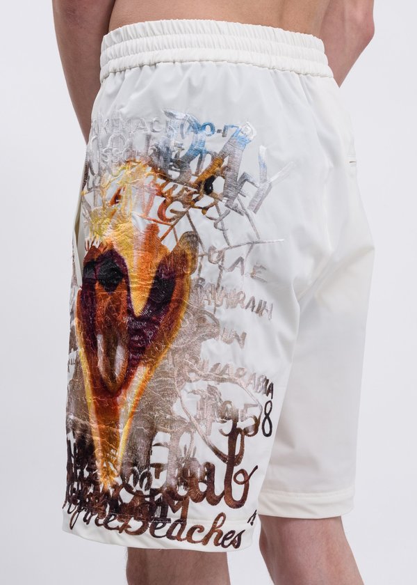 【中古】doublet CHAOS EMBROIDERY SHORTS M Doublet Printed Chaos Embroidery Two Way Pants - White | Garmentory